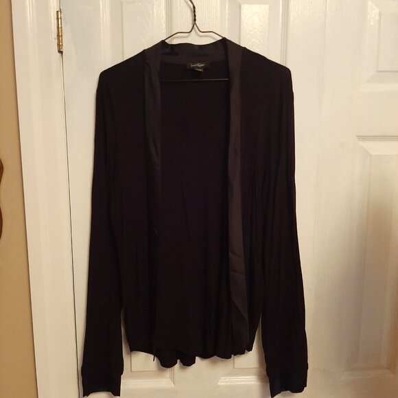 LORD & TAYLOR Classic Black V-neck Long Sleeve Blouse w Satin Neck Tie - Size L - Picture 9 of 12